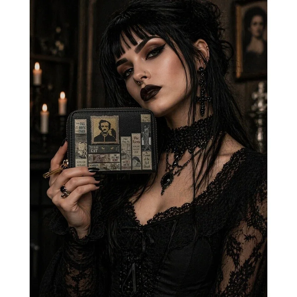 Edgar Allan Poe's Library Mini Wallet Horror Goth Halloween New NWT